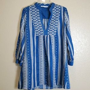 Zara Embroidered Eyelet Chambray Tunic Mini Dress Medium Spring Beachy